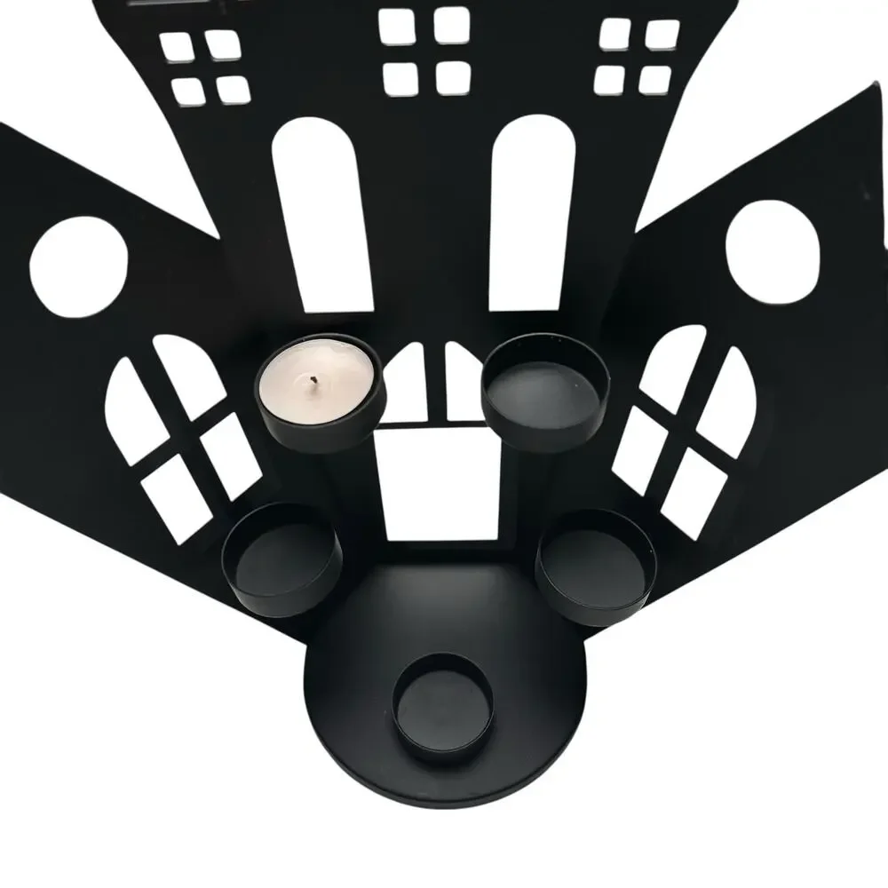 Black Metal Gothic Academy Haunted House Tealight Candle Holder Halloween Decor